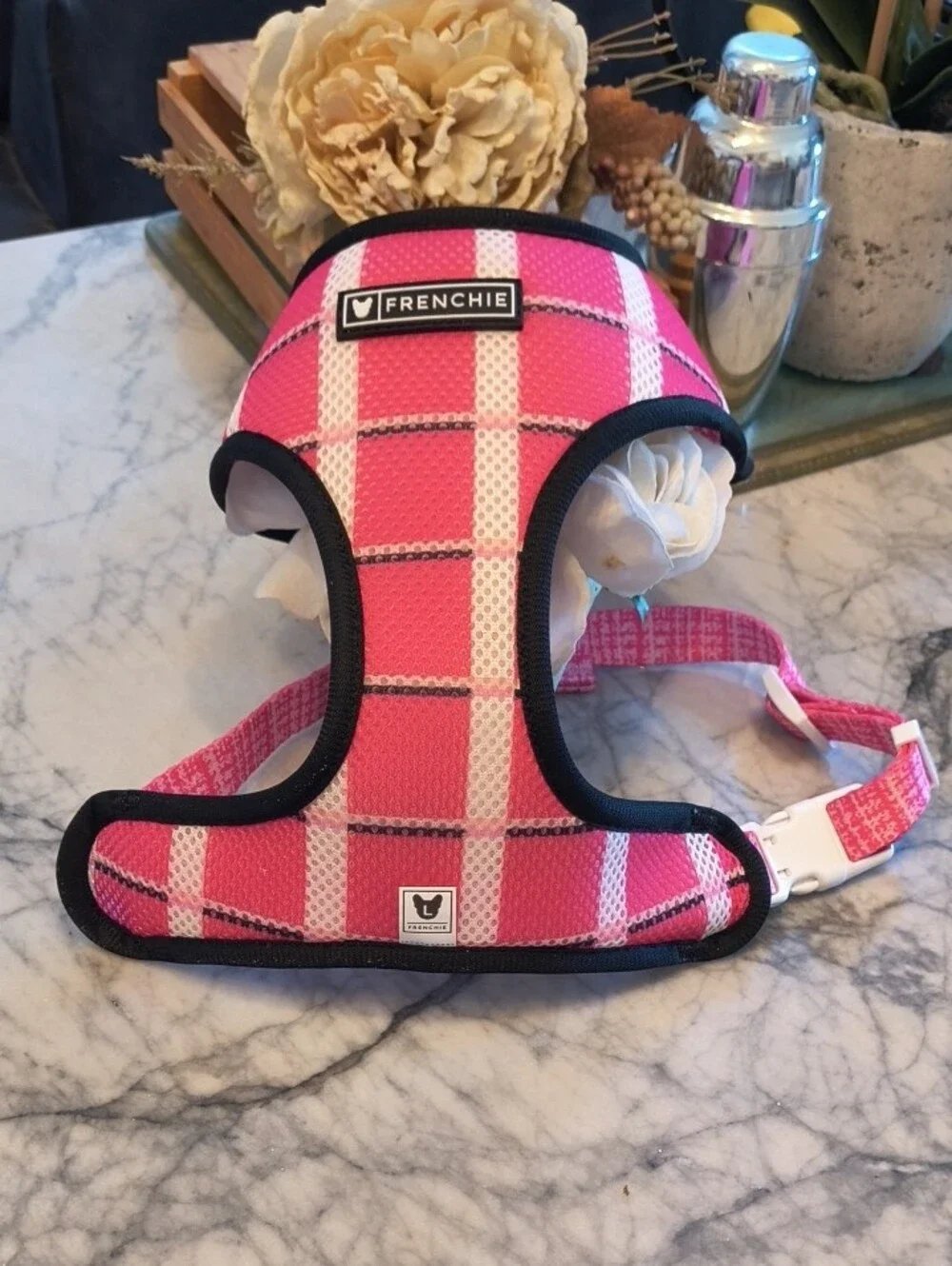 FRENCHIE REVERSIBLE Like New Large Pink Duo Patterned No-Pull Dog Harness -LARGE